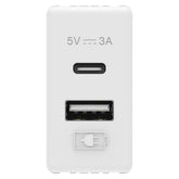 Dual USB socket system TYPE A+C - 3A 1 module white